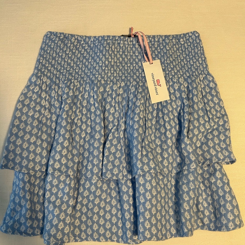 Vineyard Vines Light Blue Tiered Smocked Circle Skirt